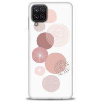 Samsung Galaxy A12 Kılıf HD Baskılı Kılıf - Mürdüm Daireler + Tam Ekran Koruyucu