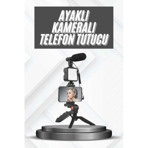 Telefon Tutucu Mikrofonlu Işıklı Youtuber Video Kayıt