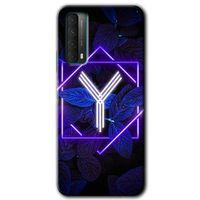 Potkal Hediye Fabrikası Huawei P Smart 2021 Kılıf HD Desen Baskılı Arka Kapak - Dark Neon Yaprak Y Harfi