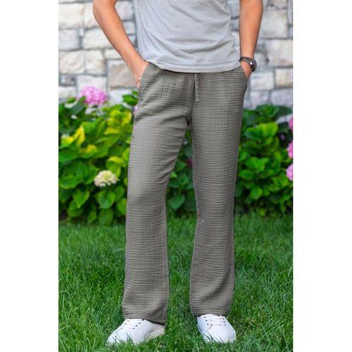 Beli Lastikli Multi Çift Cepli Müslin Kadın/Erkek Unisex Yazlık Pantolon Gri Gri