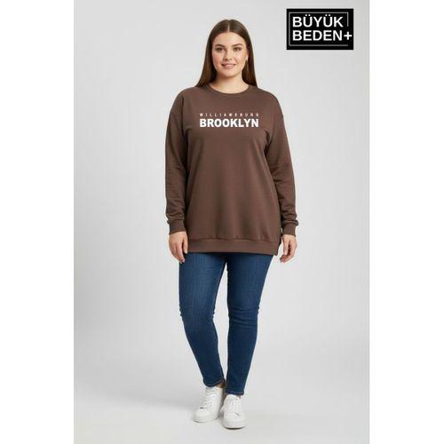 Kadın Büyük Beden Willams Brooklyn Baskılı Bisiklet Yaka ince Sweatshirt SPR26BSW956-16