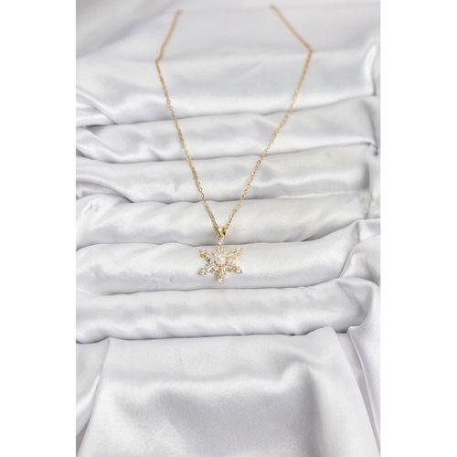 316L Çelik Zincir Gold Renk Kar Tanesi Model Zirkon Taşlı Kadın Kolye