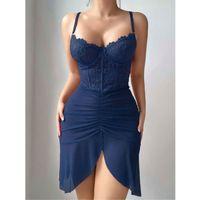 Kadın Mavi Transparan Dantel Detaylı Tül Fantezi Gecelik 2242