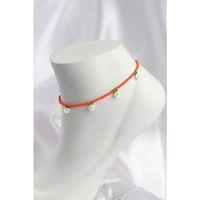 Turuncu Renk Boncuklu Papatya Motifli Halhal