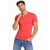 Erkek T-Shirt V Yaka Slim Fit Dar Kesim Likralı Tişört Günlük Basic Body - Nar Çiçeği