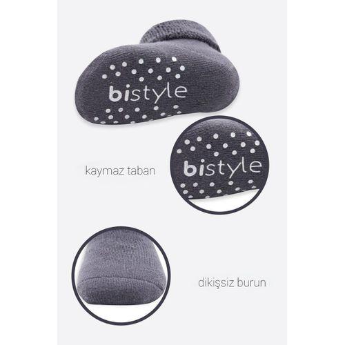 Bistyle Çemberli Kaymaz Havlu Soket Çorap 2'Li BS10503 Gri-Antrasit