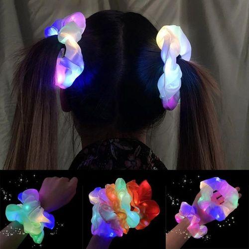 Pembe Renk Led Işıklı Lastikli Saç Tokası - 3 Modlu Festival &amp; Parti Saç Tokası