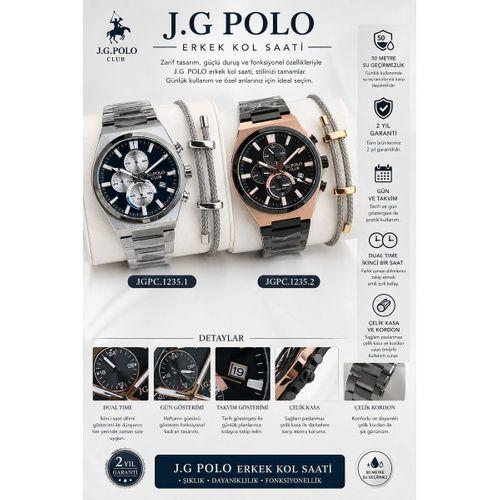 JG.Polo Club Çelik Kordon 2 Yıl Garantili 5 Atm Suya Dayanıklı Erkek Kol Saati+Bileklik JG.OT.3864.3