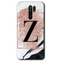 Xiaomi Redmi 9 Kılıf Baskılı Arka Kapak - Pembe Mermer Desenli Z Harfi +Tam Ekran Koruyucu