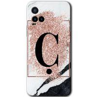 Vivo Y21s Kılıf HD Desen Baskılı Arka Kapak - Pembe Mermer Desenli Ç Harfi