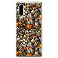 Huawei P30 Kılıf Cadılar Bayramı Doodle Arka Kapak Koruma Desenli Full Koruyucu