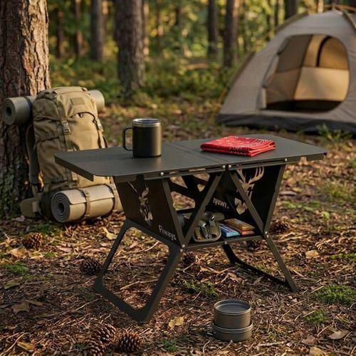 FiWays AXIS™ V2 Mat Siyah Metal Kamp Masası, 1mm Çelik Gövde, Profesyonel Katlanır Çantalı Outdoor Sehpa