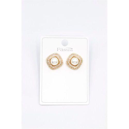 İncili Baget Taşlı Küpe - Altın