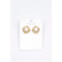 İncili Baget Taşlı Küpe - Altın