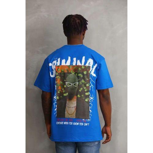 Unisex Baskılı Oversize T-Shirt - Mavi