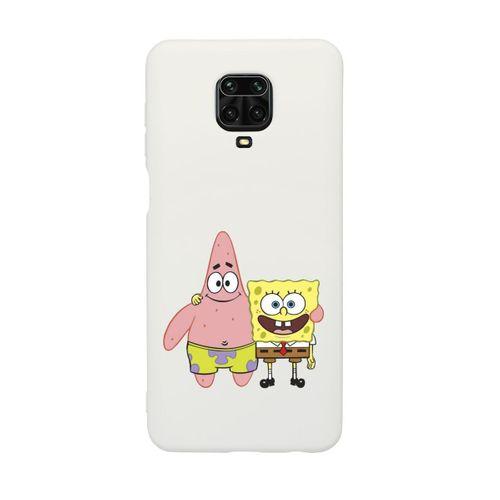 Xiaomi Redmi Note 9S Süngerbob Patrick Desenli Premium Silikonlu Beyaz Telefon Kılıfı