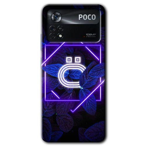 Poco x4 Pro Kılıf HD Desen Baskılı Arka Kapak - Dark Neon Yaprak Ö Harfi + Kırılmaz Cam