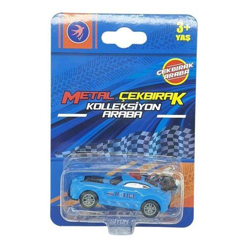 Çek Bırak Metal Küçük Arabalar 8 cm - SH40031 - Mavi Polis Arabası