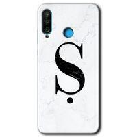 Huawei P30 Lite HD Baskılı Kılıf + 9D Tam Ekran Koruyucu - Beyaz Mermer Desenli Ş Harfi