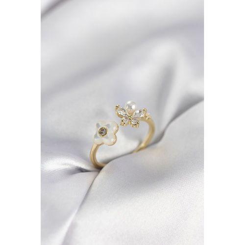 Gold Renk Sedefli Çiçek Model Kadın Yüzük