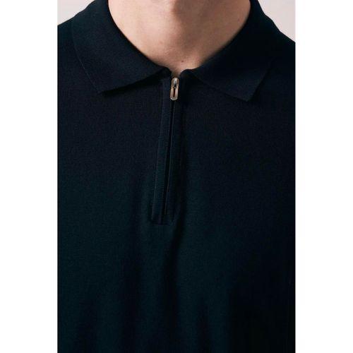 Linus Fermuarlı Polo Yaka Kısa Kollu İnce Triko Erkek T-Shirt - Siyah