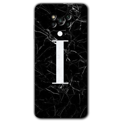 Poco x3 NFC Kılıf HD Desen Baskılı Arka Kapak - Siyah Mermer Desenli İ Harfi + Kırılmaz Cam
