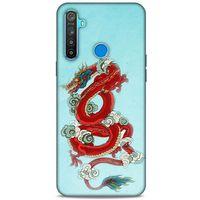 Oppo Realme 5i Kılıf Dragons (22) Tam Koruma Kılıfı Ejderha Dövme Kırmızı