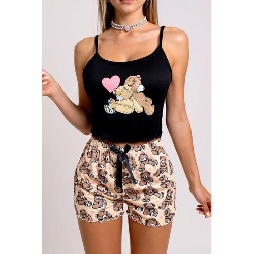 Renkli Ayıcık Desenli Askılı Şortlu Kadın Pijama Takımı