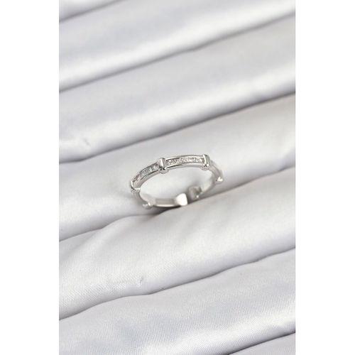 Pirinç Gümüş Renk Kemik Model Zirkon Taşlı Kadın Yüzük