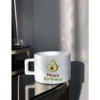 Avokado Happy Birthday Tasarımlı Beyaz Çay Kahve Fincanı