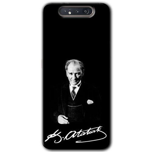Samsung Galaxy A80 Kılıf Baskılı Kapak - Atatürk İmza + 5D Tam Kaplayan Cam