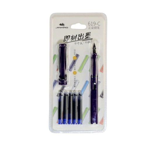 JINHAO MAVİ MÜREKKEP KARTUŞLU DOLMA KALEM + 5 ADET YEDEK KARTUŞ (LACİVERT) )
