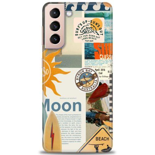 Samsung Galaxy S21 FE Kılıf HD Baskılı Kılıf - Moon + Tam Ekran Koruyucu