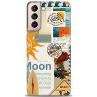 Samsung Galaxy S21 FE Kılıf HD Baskılı Kılıf - Moon + Tam Ekran Koruyucu