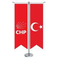 Kırmızı Cumhuriyet Halk Partisi (chp) Bayrağı Ve Türkiye -kırlangıç - Saten T Direk 2li Masa Bayrağı