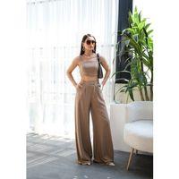 Keten Gi̇peli̇ Crop Ve Pantolon İki̇li̇ Takim