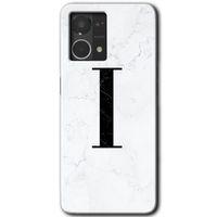 Oppo Reno 7 4G Kılıf HD Desen Baskılı Arka Kapak - Beyaz Mermer Desenli I Harfi
