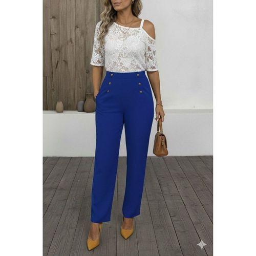 Kadın Düğme Detay Bol Paça Ithal Krep Pantolon