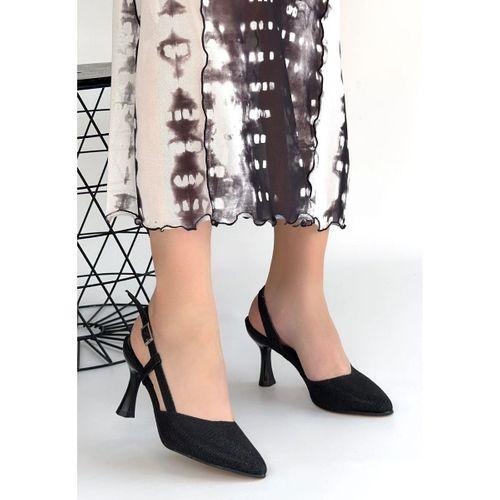 Minde Siyah Cilt Simli Topuklu Ayakkabı