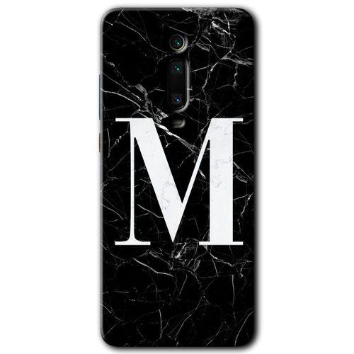 Xiaomi Mi 9T Kılıf Baskılı Arka Kapak - Siyah Mermer Desenli M Harfi +Tam Ekran Koruyucu