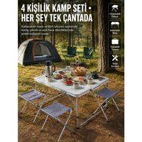 Katlanabilir Kamp Masası Ve 4 Tabure Seti Taşınabilir Alüminyum Gövdeli Piknik Masası