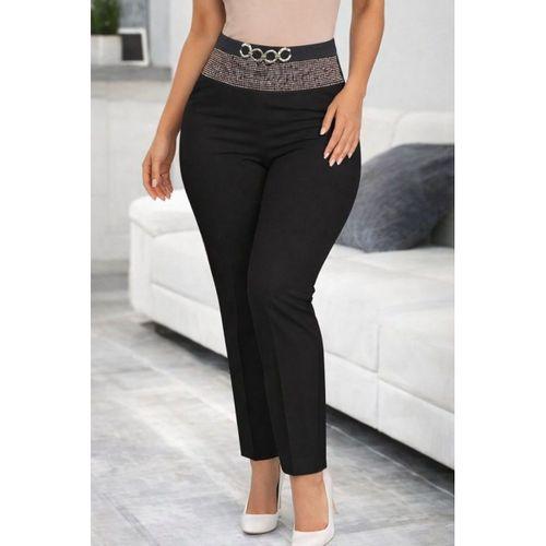 Kadın Yüksek Bel önden Taşlı Ve Tokalı Ithal Krep Pantolon
