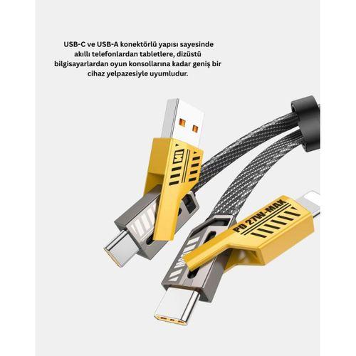 65w Çoklu Şarj Kablosu 4’ü 1 Arada Örgülü Hızlı Veri Aktarım Usb-c Usb-a