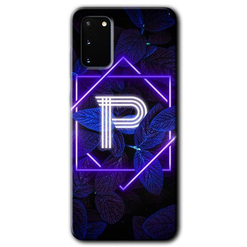 Samsung Galaxy S20 Kılıf HD Desen Baskılı Arka Kapak + Temperli Cam - Dark Neon Yaprak P Harfi