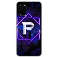 Samsung Galaxy S20 Kılıf HD Desen Baskılı Arka Kapak + Temperli Cam - Dark Neon Yaprak P Harfi
