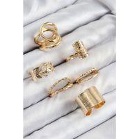 Pirinç Yaprak Model Gold Renk Kadın Yüzük Kombin Set