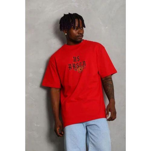 Erkek Baskılı T-Shirt Kısa Kol Bisiklet Yaka Regular Fit Rahat Kalıp Günlük Tişört - Kırmızı