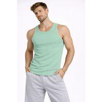 Erkek Fitilli Atlet Sıfır Yaka Slim Fit Arka Baskılı Spor Atlet - Mint Yeşili