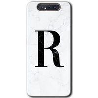 Galaxy A80 Kılıf HD Desen Baskılı Arka Kapak - Beyaz Mermer Desenli R Harfi