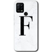 Tecno Pova Kılıf HD Desen Baskılı Arka Kapak - Beyaz Mermer Desenli F Harfi + Kırılmaz Cam